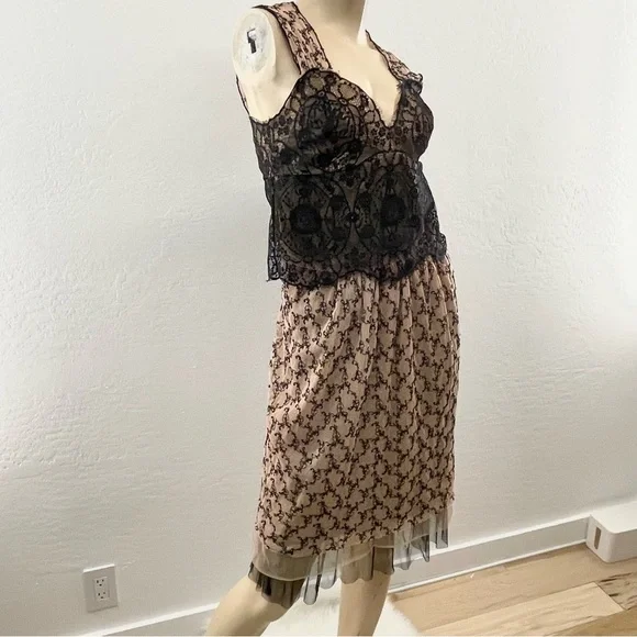 Only Hearts- Black & beige Lace Dress with Black Underlayer Slip-M - Picture 4 of 16